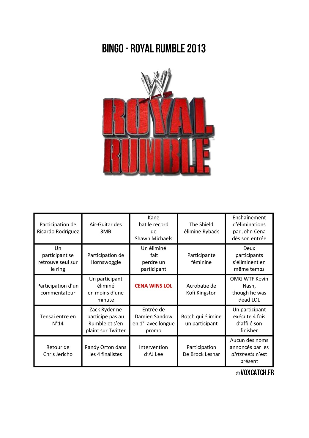 Royal Rumble Bingo VoxCatch