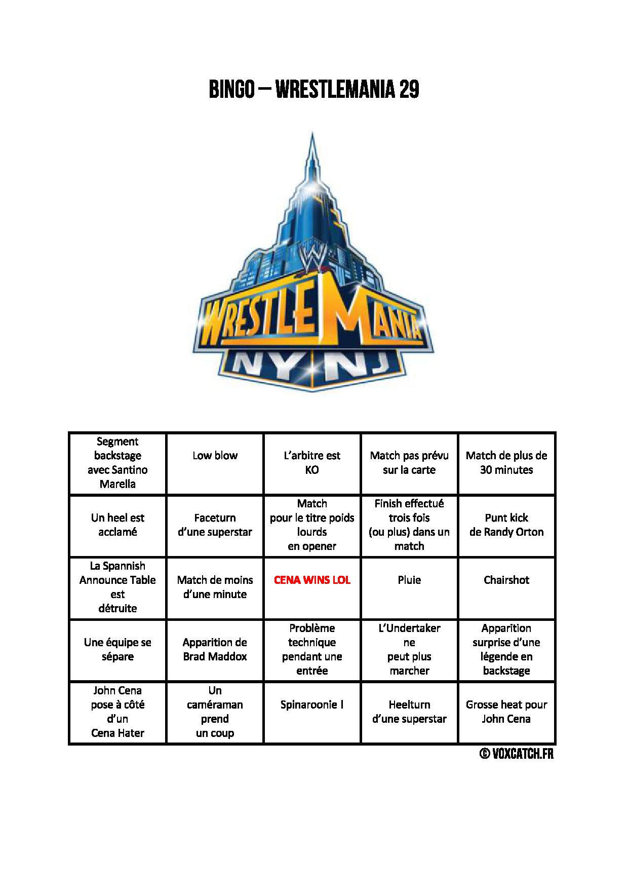 WrestleMania 29 Bingo