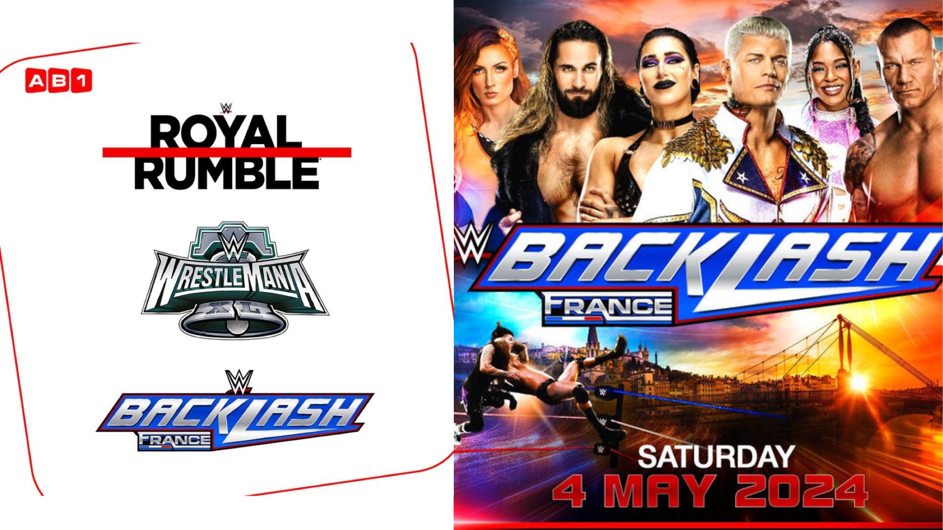 WWE : Royal Rumble, WrestleMania 40 et Backlash France seront diffusés sur AB1.