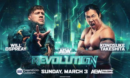 Will Ospreay contre Konosuke Takeshita à AEW Revolution 2024.